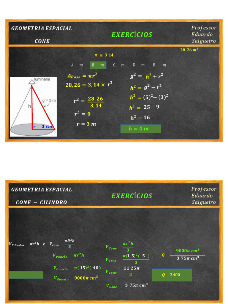 Exercícios sobre Cone e Volume | PDF | Geometria Clássica | Geometria ...