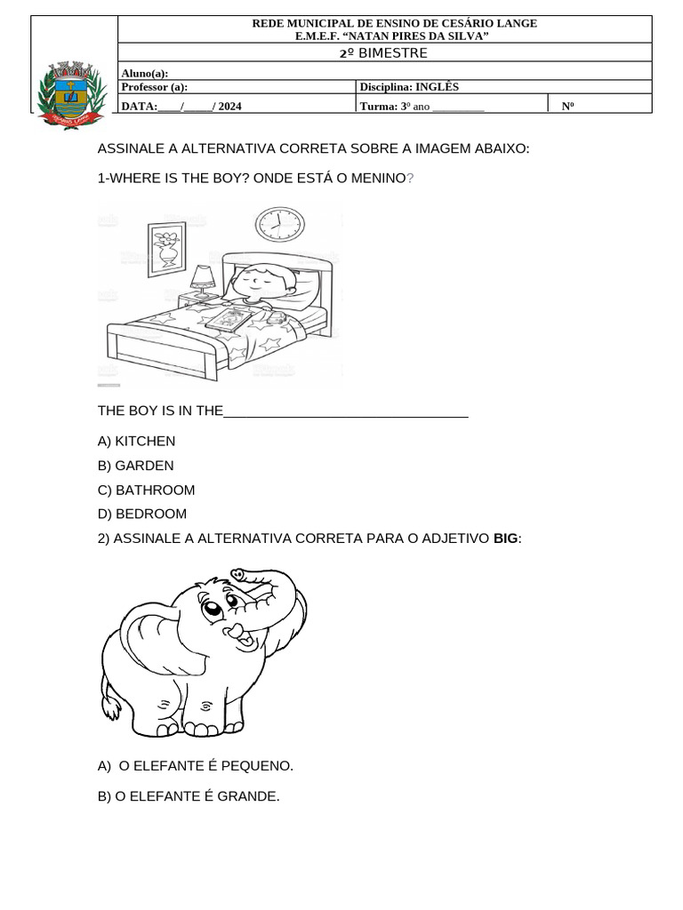 Atividades de Inglês para 3º Ano | PDF