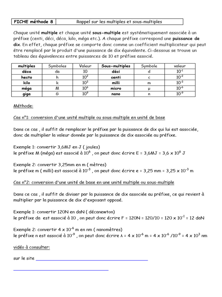 Conversion des unités multiples et sous-multiples | PDF | Notation ...