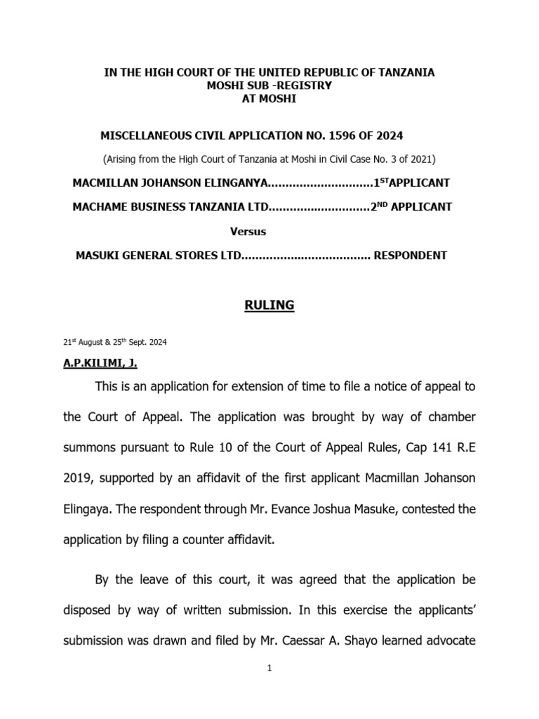 Extension of Time Application Ruling | PDF | Judgment (Law) | Appeal