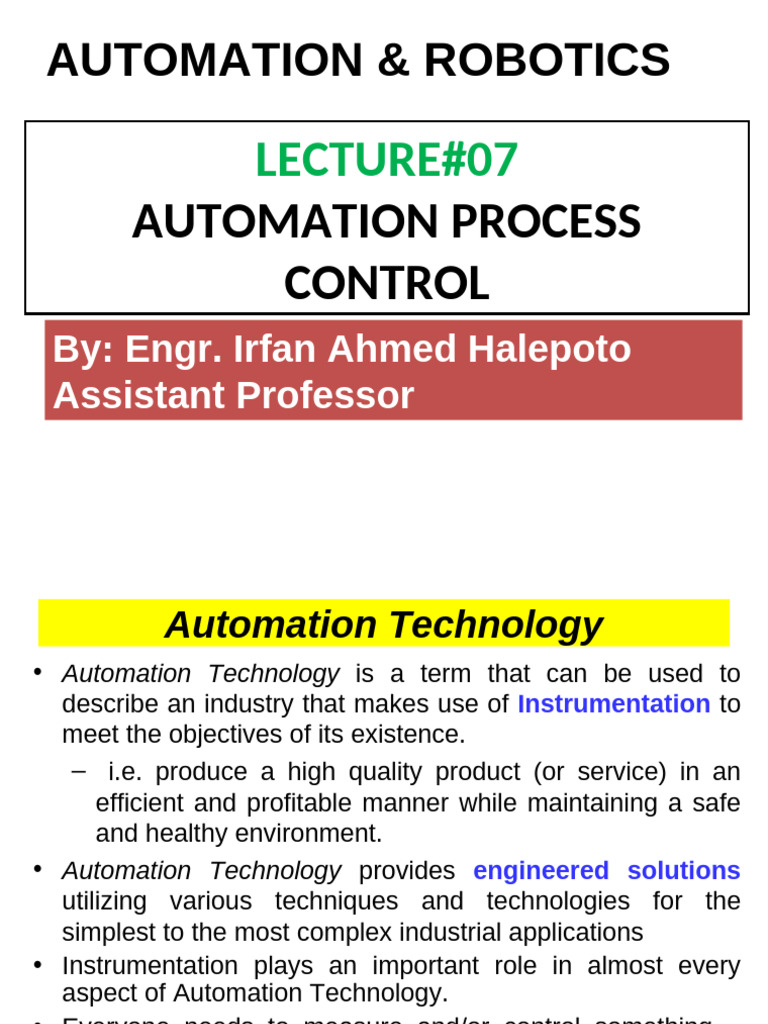 Automation & Robotics: Lecture#07 | PDF | Control Theory | Instrumentation