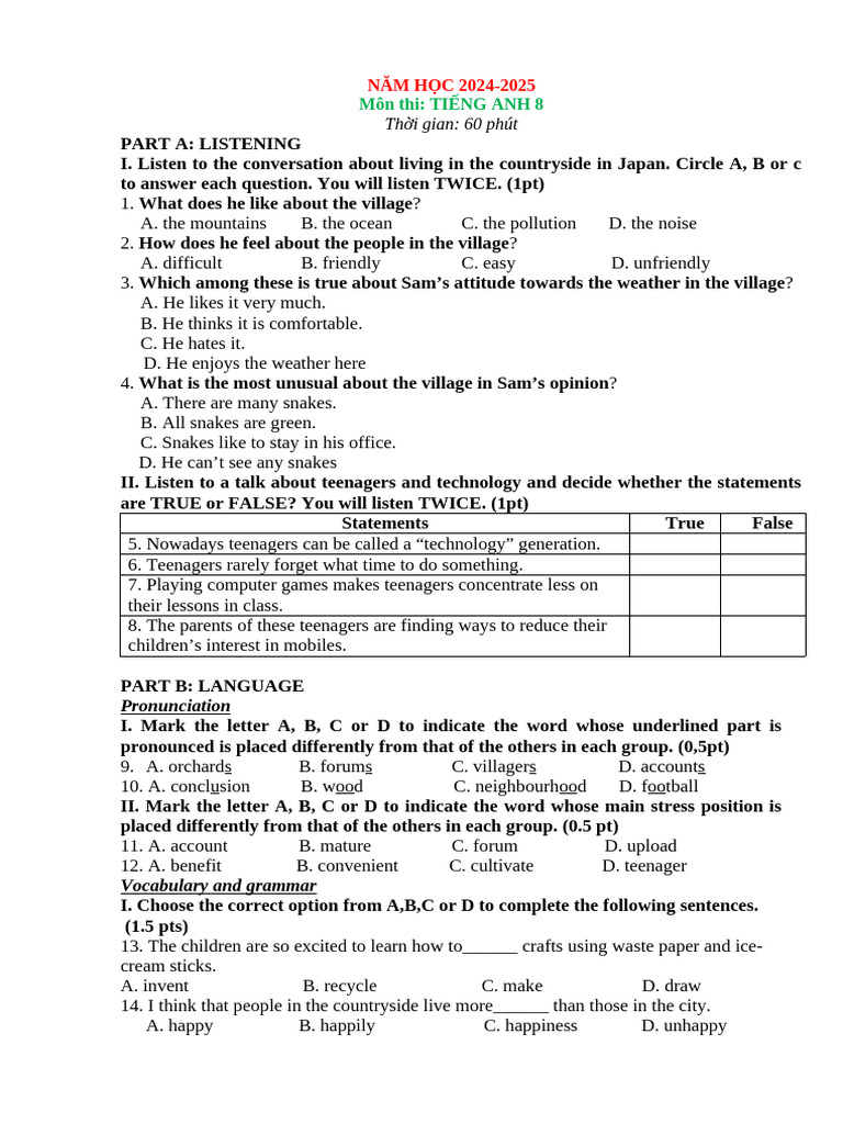 English Exam for Grade 8 (2024-2025) | PDF | Farms | Cattle