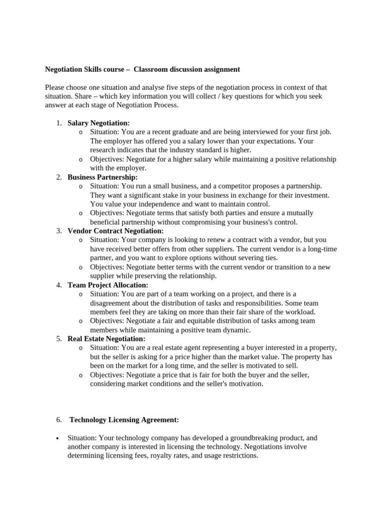 Negotiation Skills Course Assignments | PDF | Negotiation | Market ...