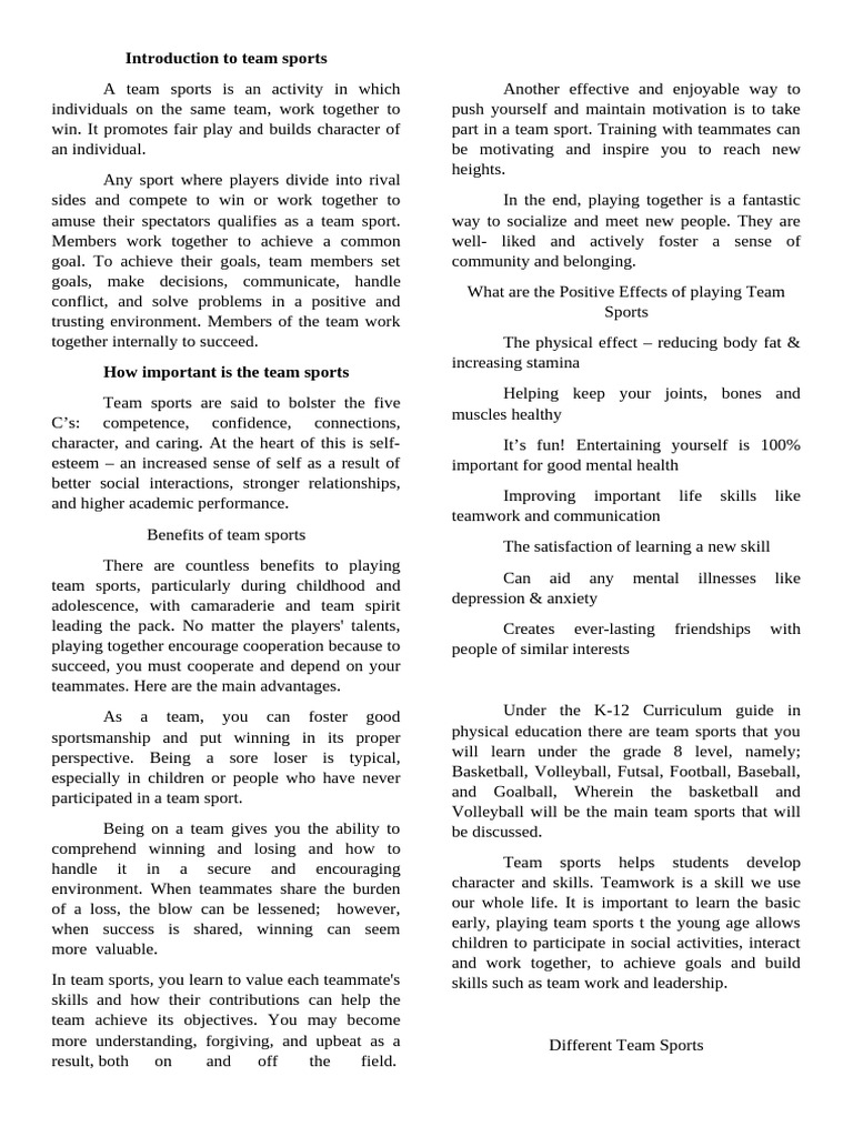 Introduction to High School Team Sports | PDF | Volleyball | Athletic ...