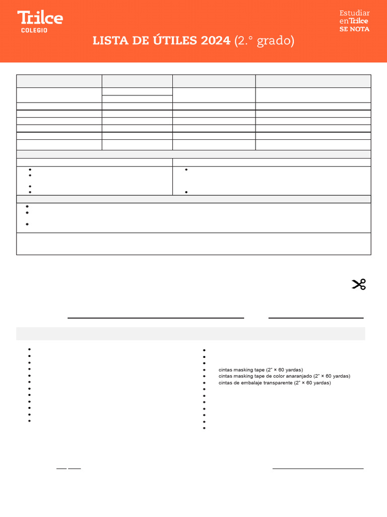 Lista de Útiles Escolares 2024 | PDF | Papelería | Color