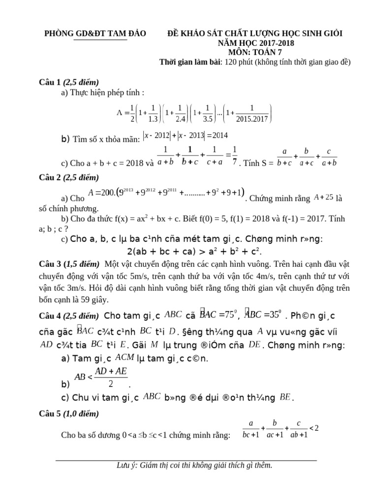 De Toan 7 | PDF