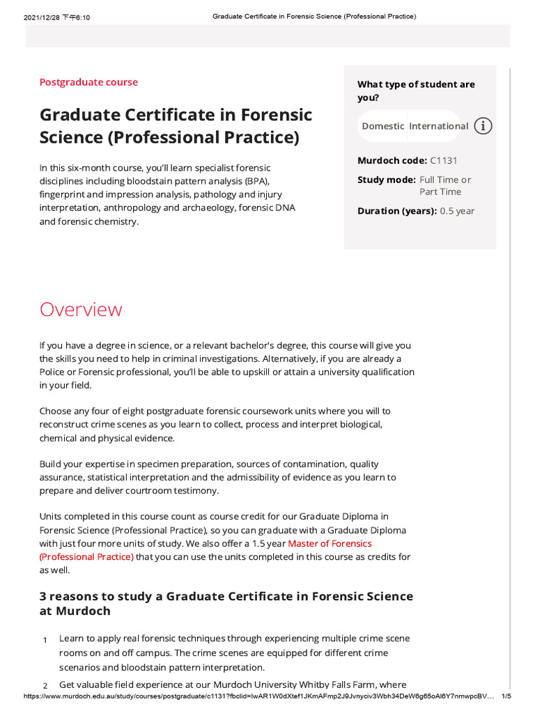 Forensic Science Graduate Certificate Program | PDF | Forensic Science ...