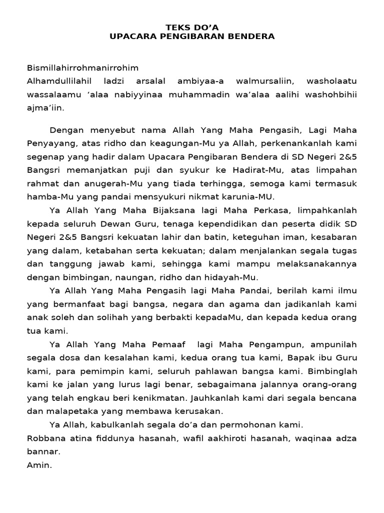 Teks Doa Upacara Bendera Di Sekolah Pdf Kesehatan Holistik Agama