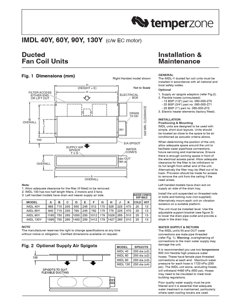IMDL Ducted Fan Coil Units Guide | PDF | Thermostat | Switch