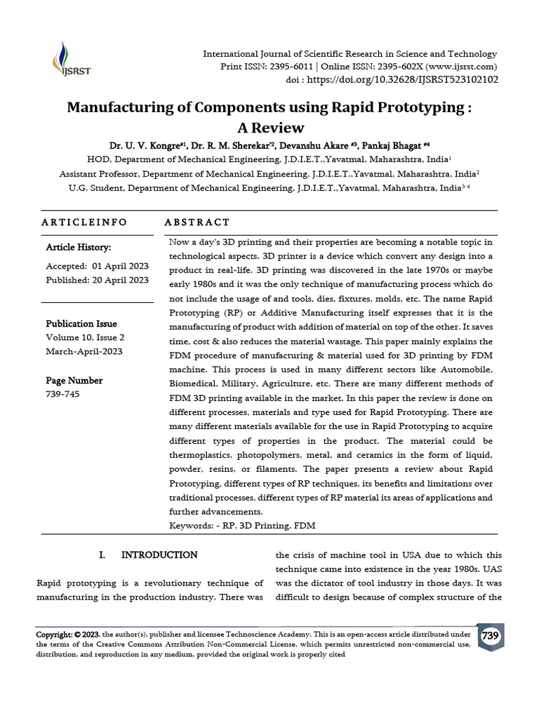 Manufacturing of Components Using Rapid Prototypin | PDF | 3 D Printing ...
