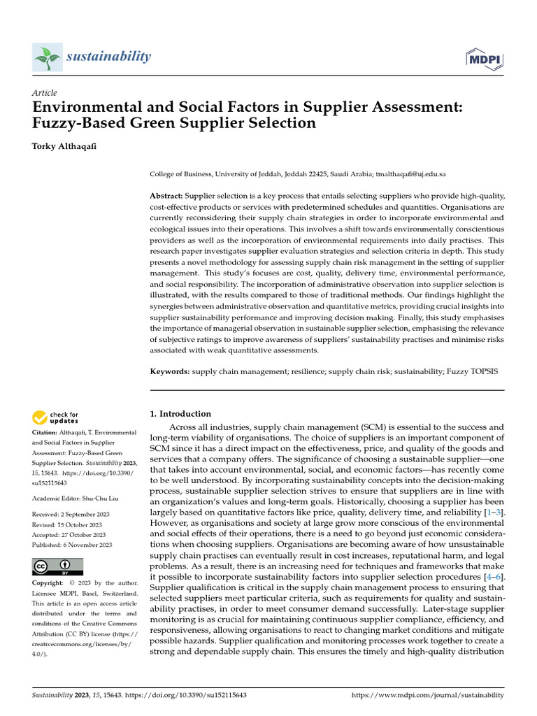 Sustainability 15 15643 | PDF | Supply Chain | Supply Chain Management