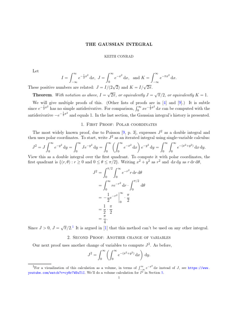Gaussian Integral | PDF | Integral | Normal Distribution