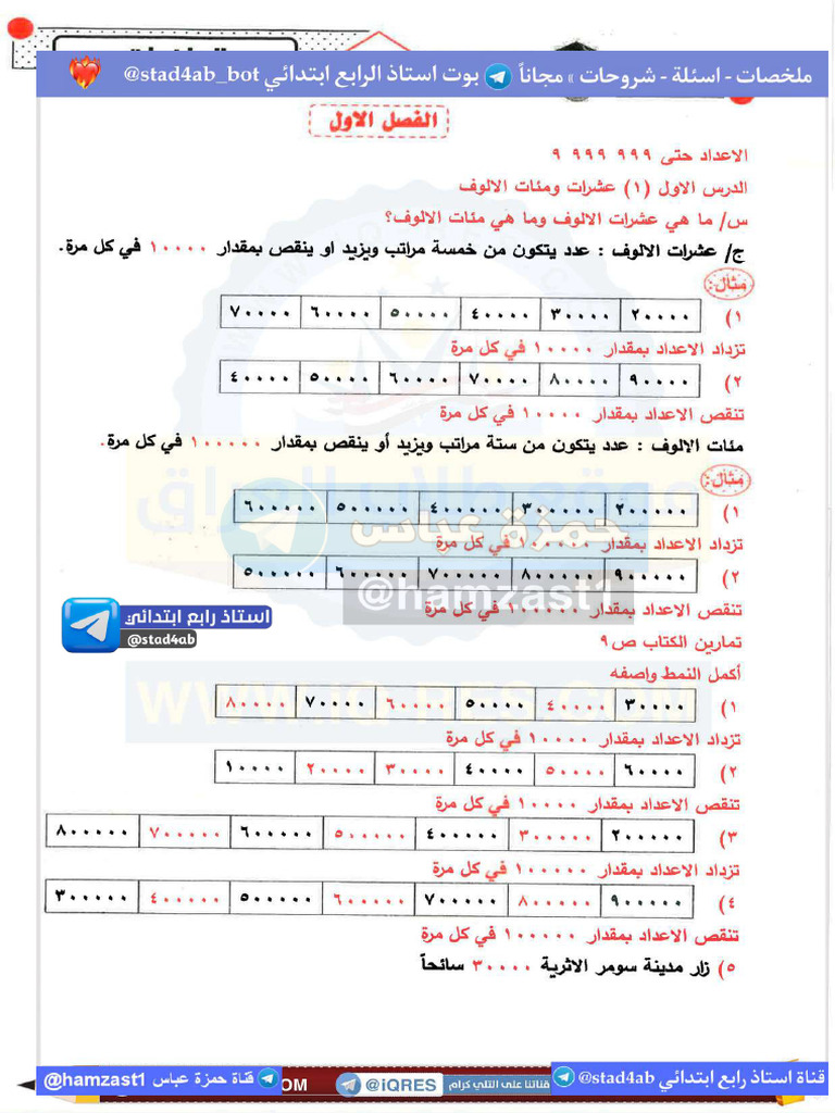 ملزمة رياضيات رابع ابتدائي | PDF