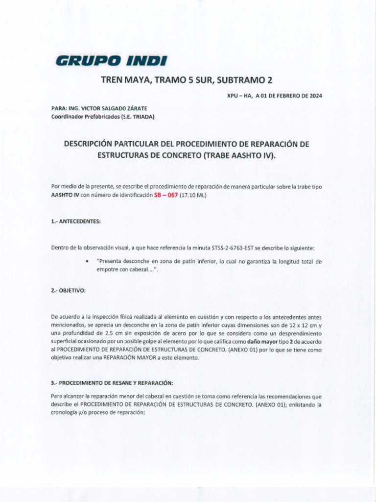 Procedimiento de Reparación Estructuras de Concreto GAMI | PDF