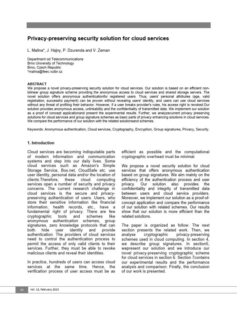 Privacy-Preserving Security Solution For Cloud Services | PDF ...
