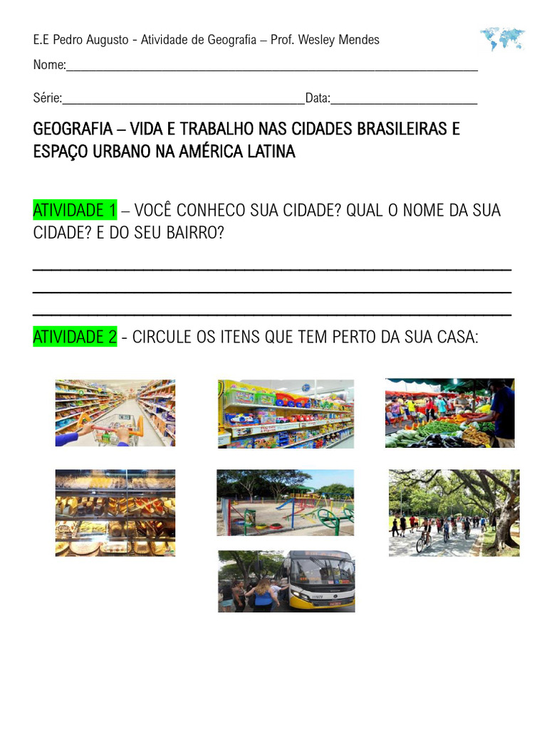 Atividade Adaptada: Urbanização e Espaço Urbano | PDF