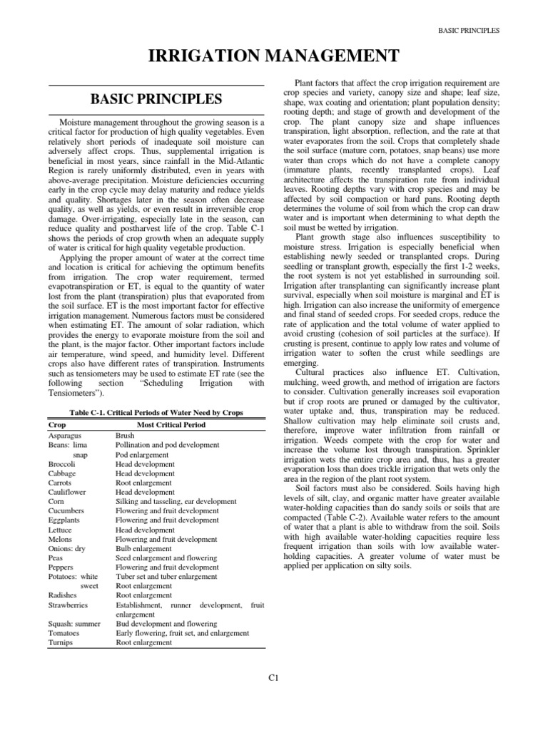 Irrigation Management for Vegetables | PDF | Soil | Irrigation