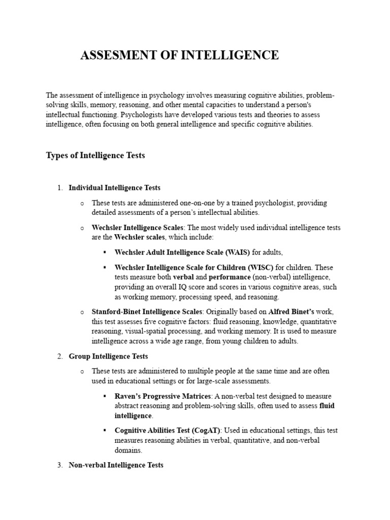 Intelligence Testing Overview | PDF | Wechsler Adult Intelligence Scale ...