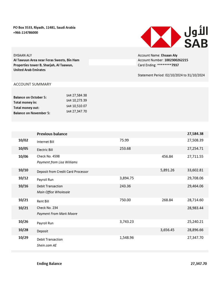 SAB Statement Credit | PDF
