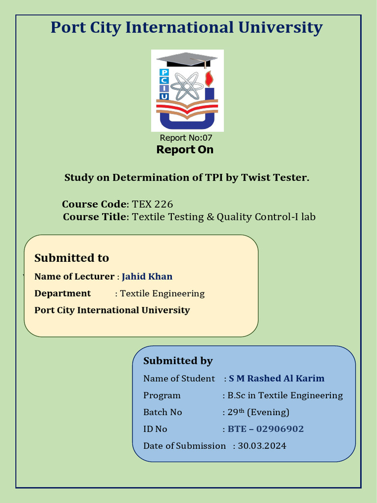 TPI Determination Using Twist Tester Report | PDF
