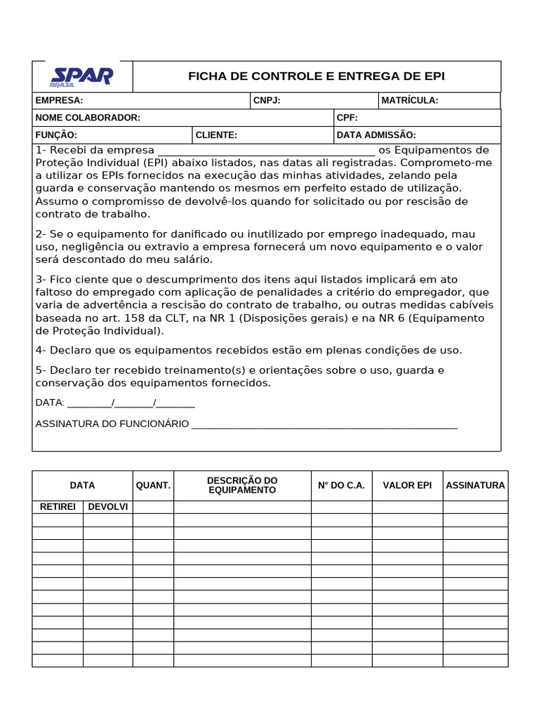 Ficha de Epi | PDF