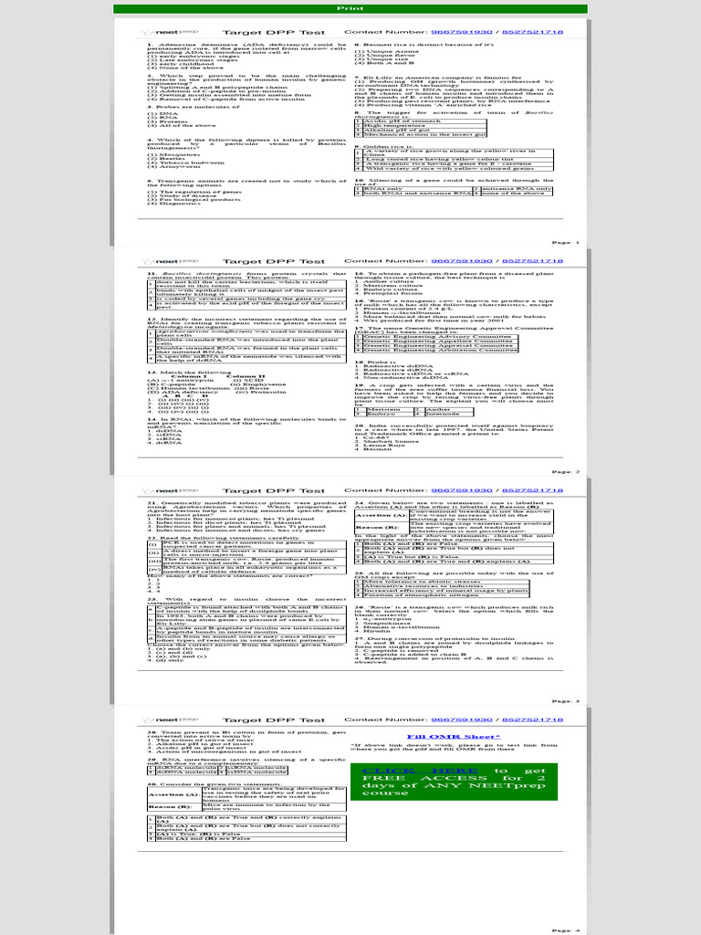 Genetic Engineering and Biotechnology Quiz | PDF | Rna Interference ...