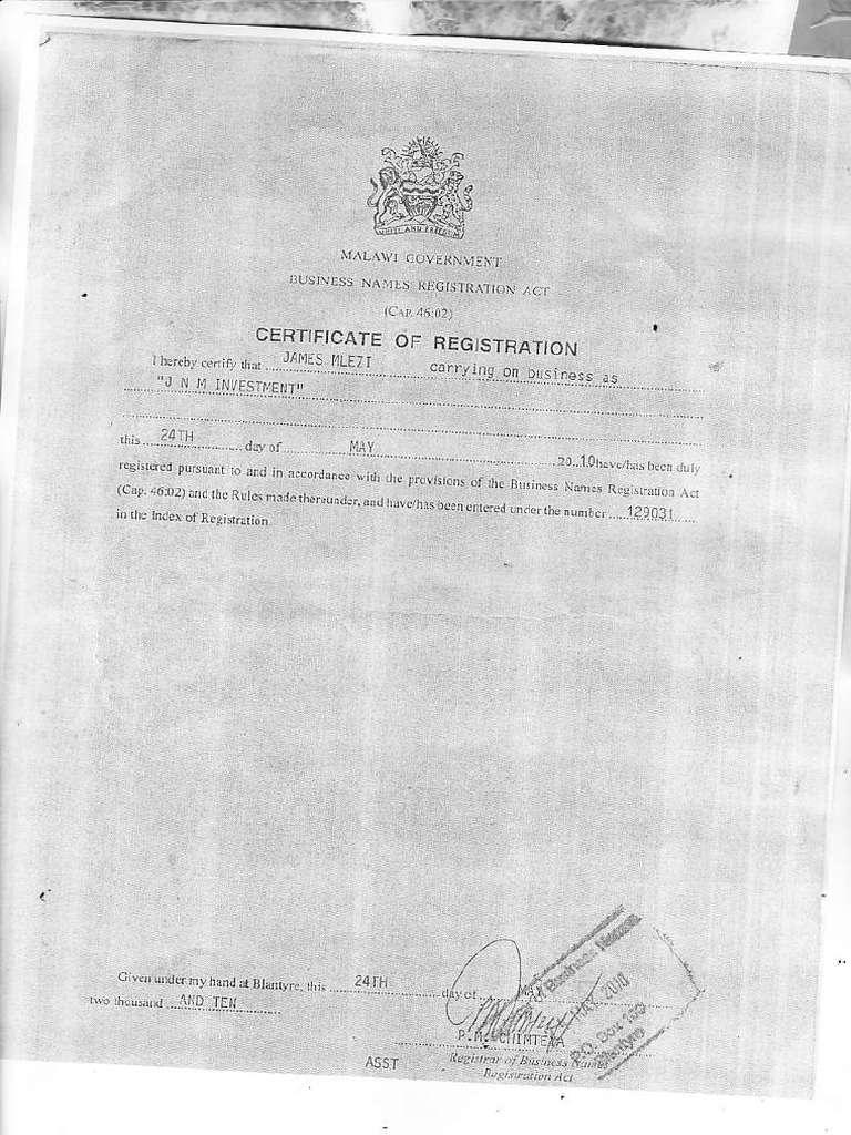 JNM Investment Business Certificate PDF