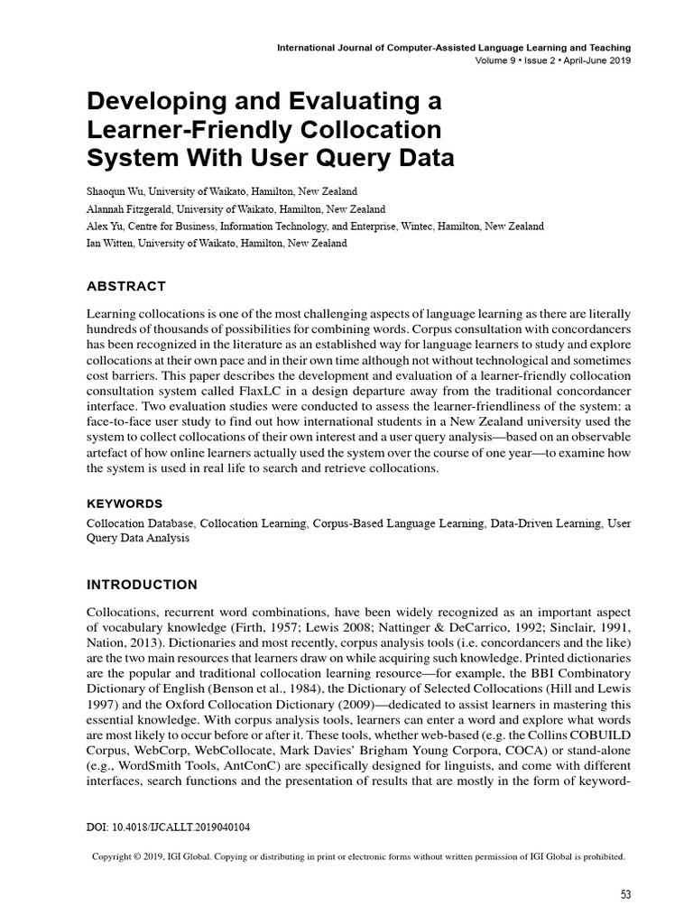 Developing and evaluating a learner friendly collocation system with