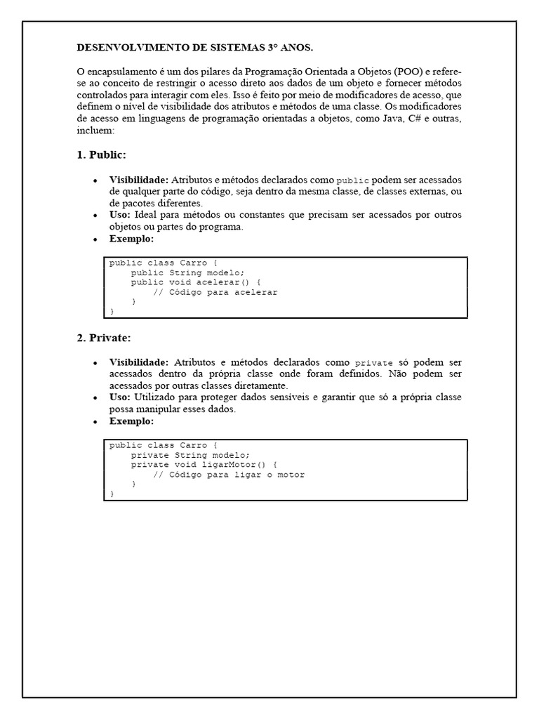 Modificadores de Acesso em POO | PDF | Classe (programação de ...