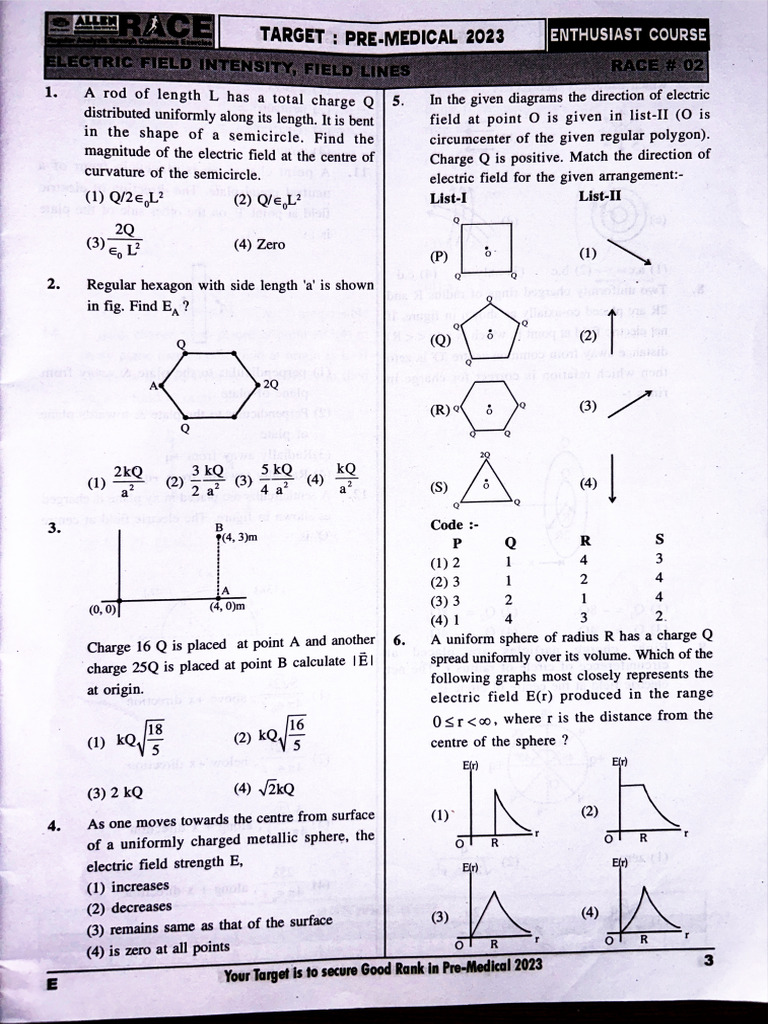 Electric Field Practice Questions | PDF