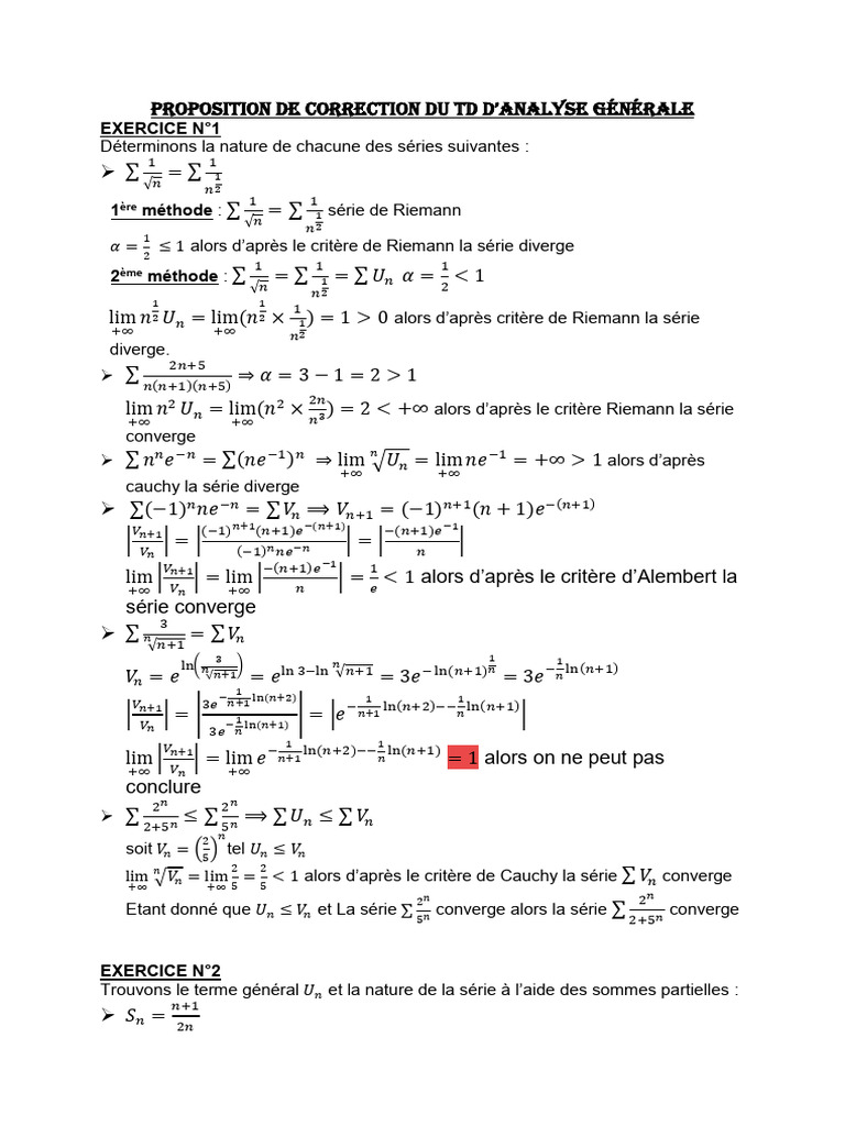 Proposition de correction TD Analyse | PDF | Calcul différentiel ...