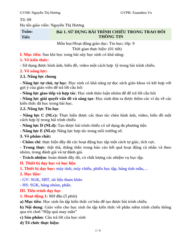 Tin9 CD E2 BAI 1 SU DUNG BAI TRINH CHIEU TRONG TRAO DOI THONG TIN | PDF