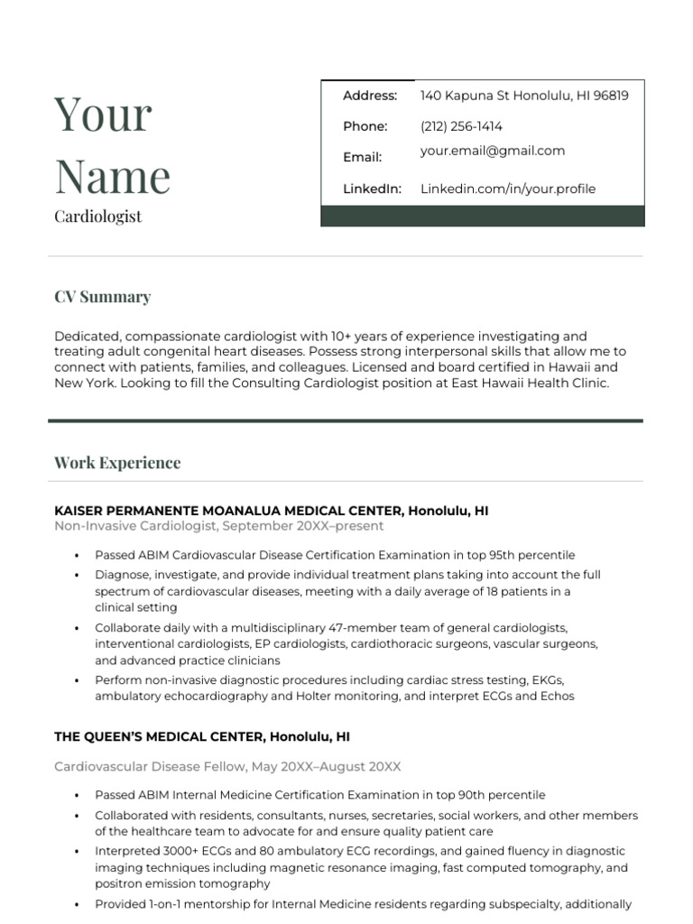 Physician CV Example | PDF | Cardiology | Internal Medicine