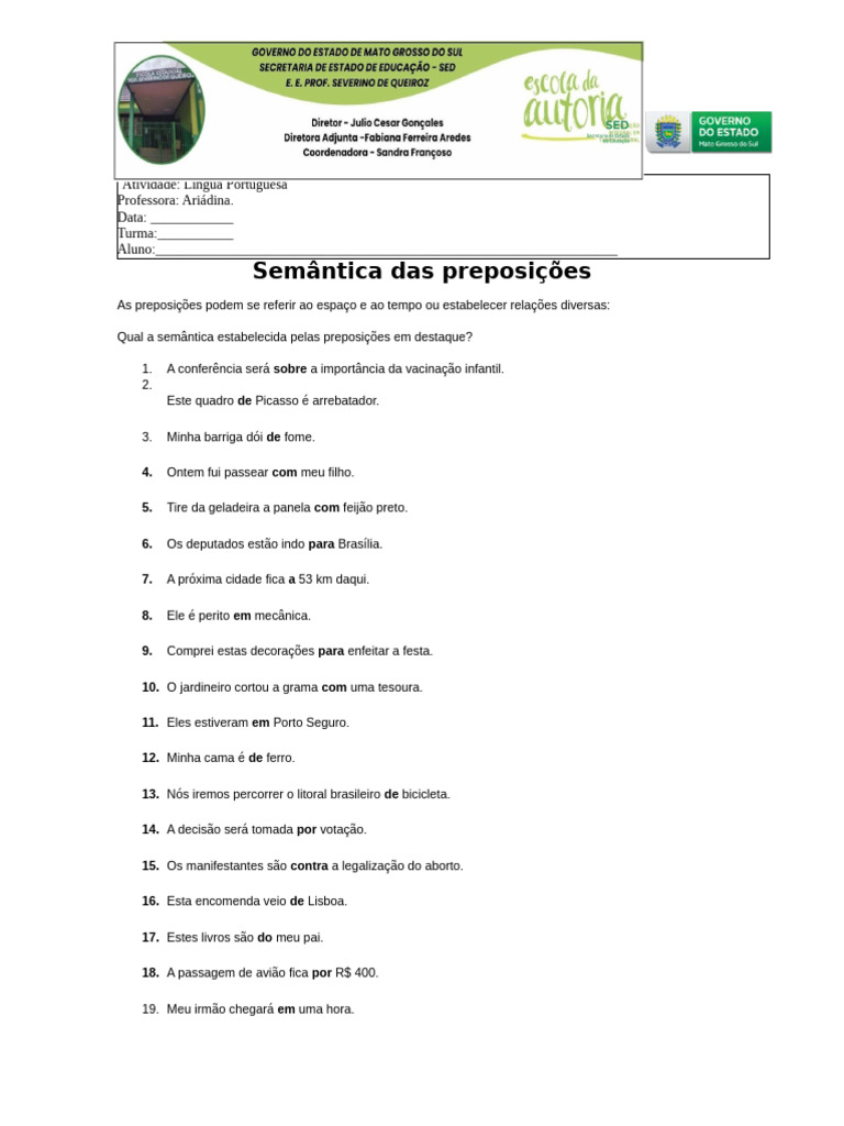 Semântica Das Preposições Alunos | PDF