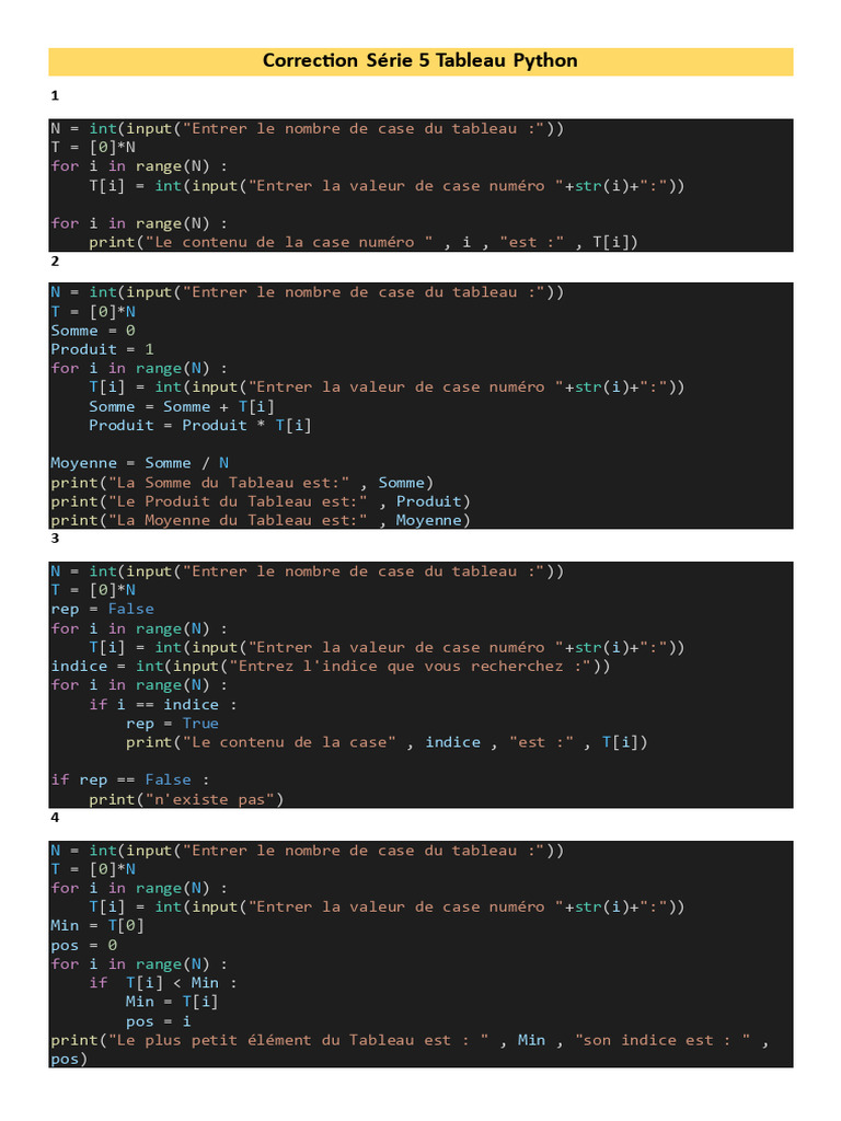 Correction de tableaux en Python | PDF