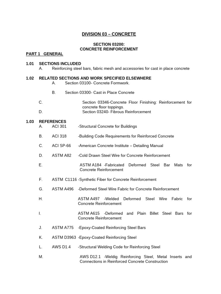 Concrete Reinforcement Specifications | PDF | Building Engineering ...