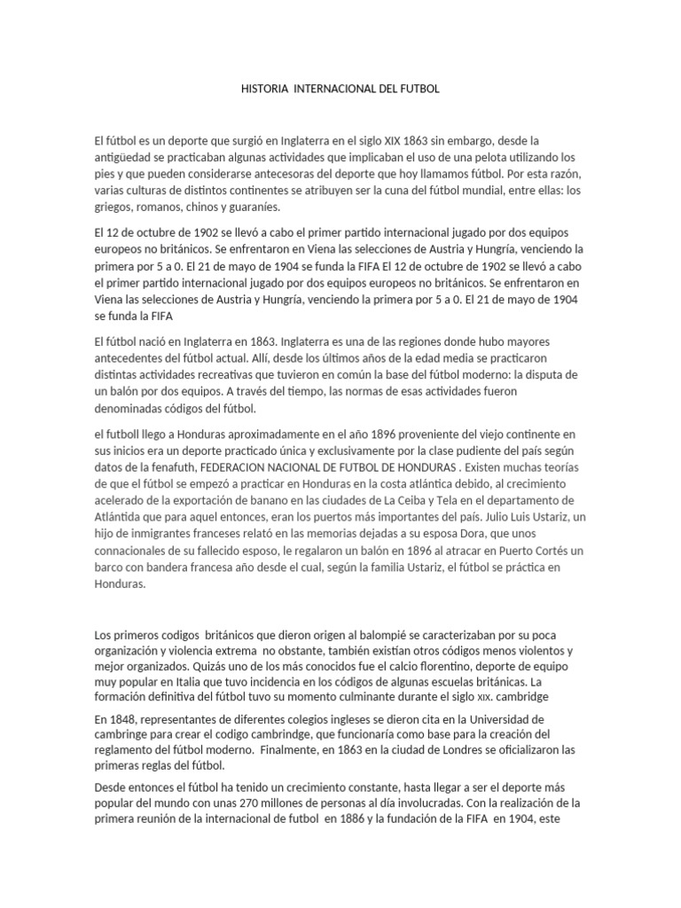 Historia Internacional Del Futbol | PDF | Asociación de Futbol | Deportes