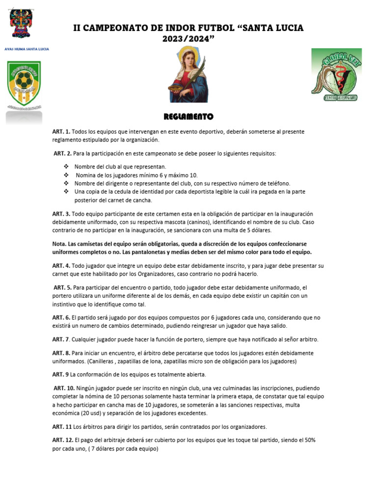 Reglamento II Campeonato Indor Fútbol 2023/24 | PDF | Asociación de ...