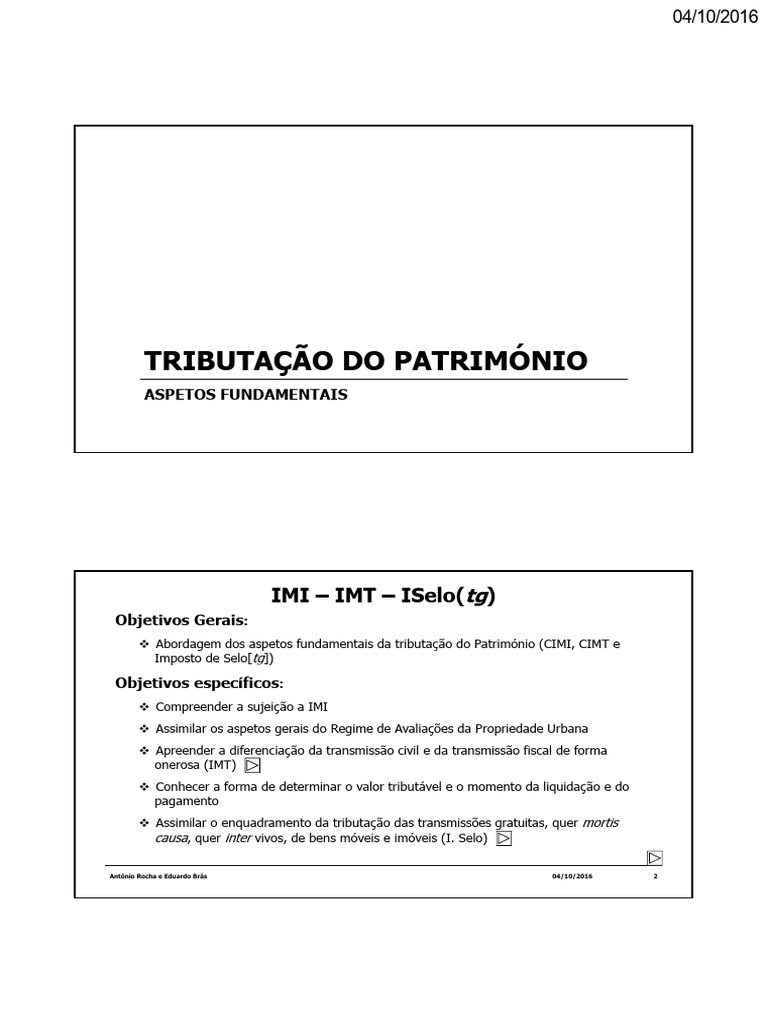 Tributação do Patrimônio: IMI e IMT | PDF | Impostos | Propriedade privada