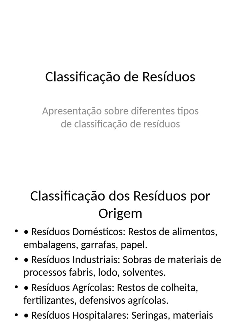 Classificação de Resíduos: Tipos e Categorias | PDF