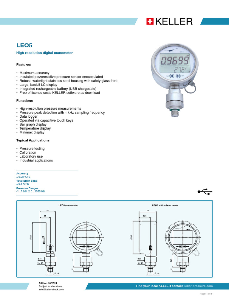LEO5 High-Resolution Digital Manometer | PDF | Pressure Measurement ...