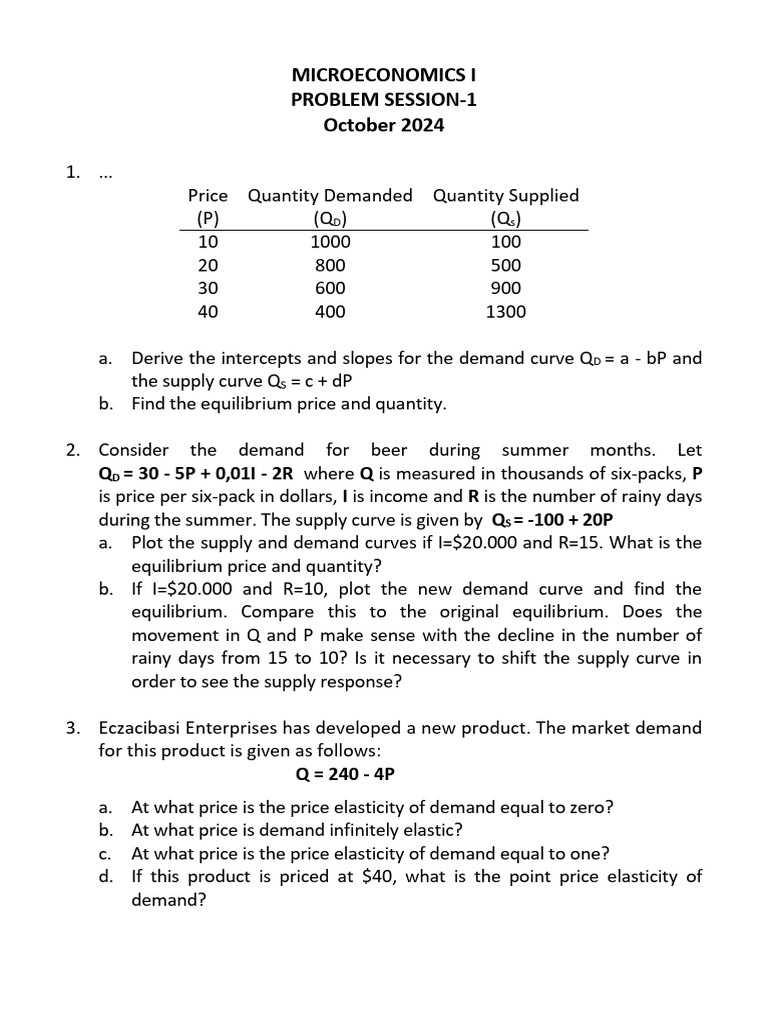 Microeconomics Problem Session Overview | PDF | Demand | Elasticity ...