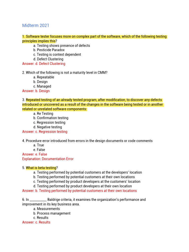 Midterm 2021 | PDF | Software Testing | Software Development Process