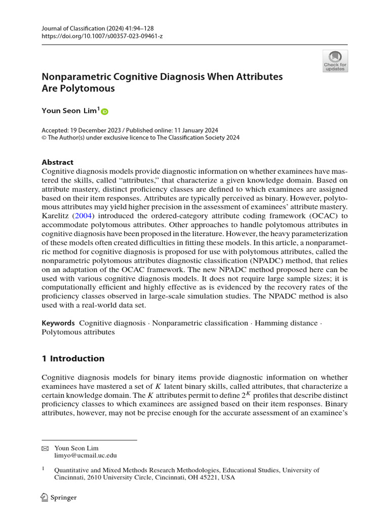 Nonparametric Cognitive Diagn | PDF | Medical Diagnosis | Accuracy And ...