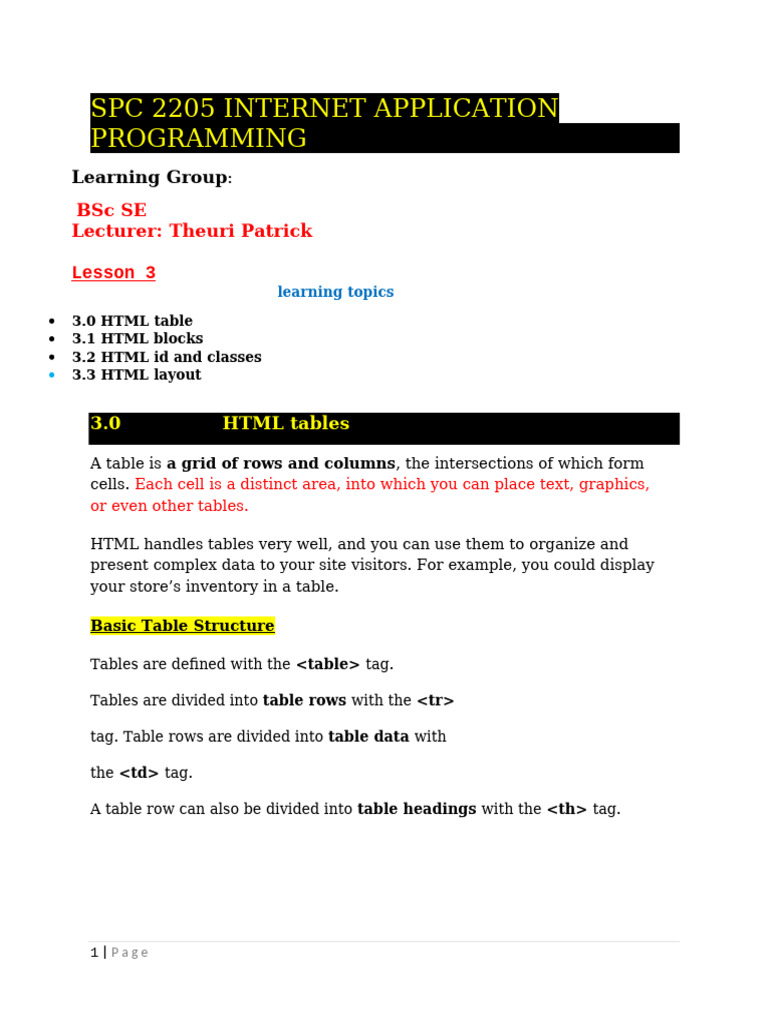 Internet Application Programming Lesson 3 | PDF | Html Element | Html