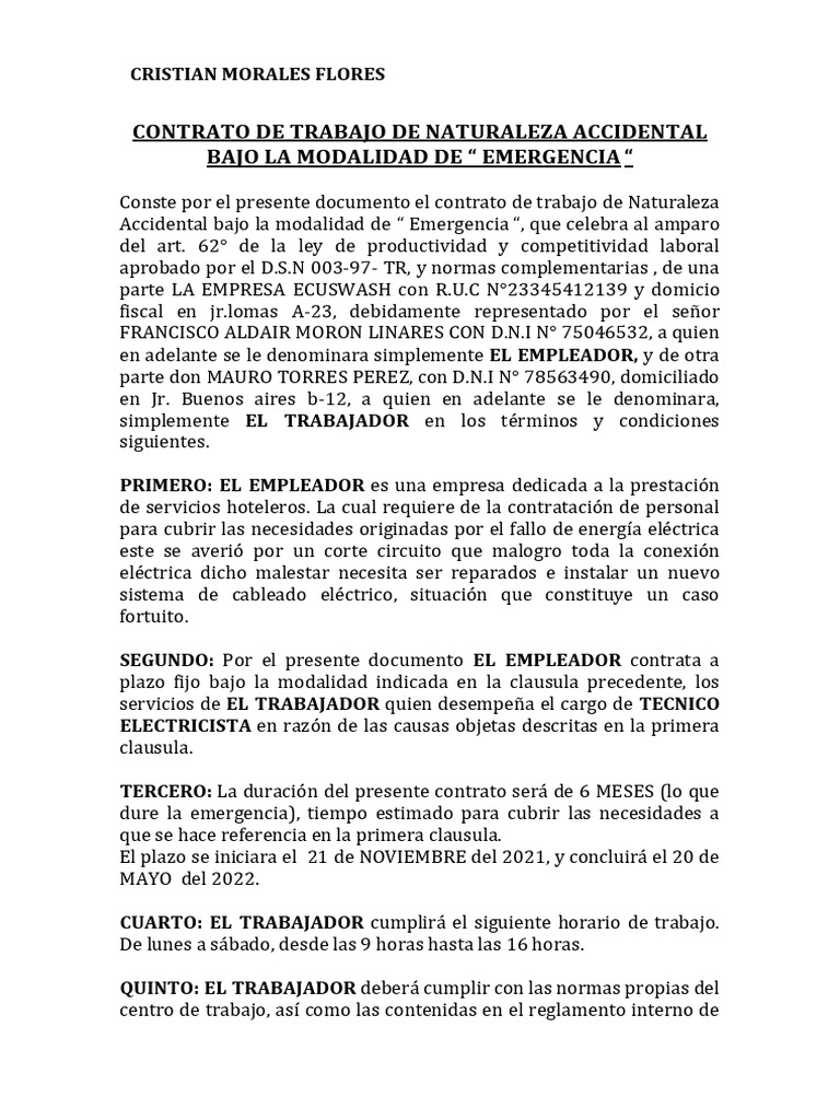Contrato de Trabajo por Emergencia | PDF | Economias