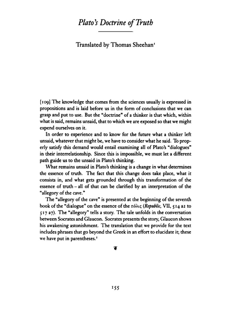 Heidegger Pathmarks Cambridge - Platos Doctrine of Truth | PDF