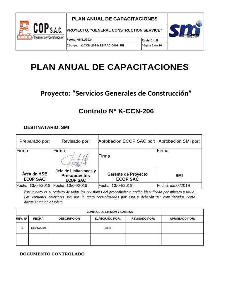 Plan de Capacitaciones | PDF | Seguridad y salud ocupacional