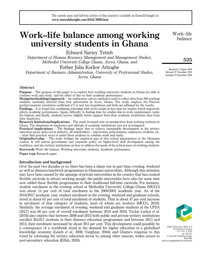 Work-Life Balance Among Working University Students in Ghana | PDF ...