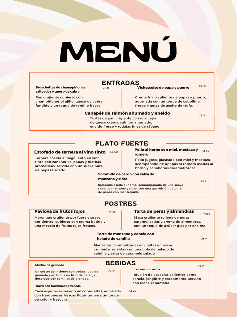 Menú Del Día para Restaurantes Bares Cafeterías Retro Vives Multicolor ...